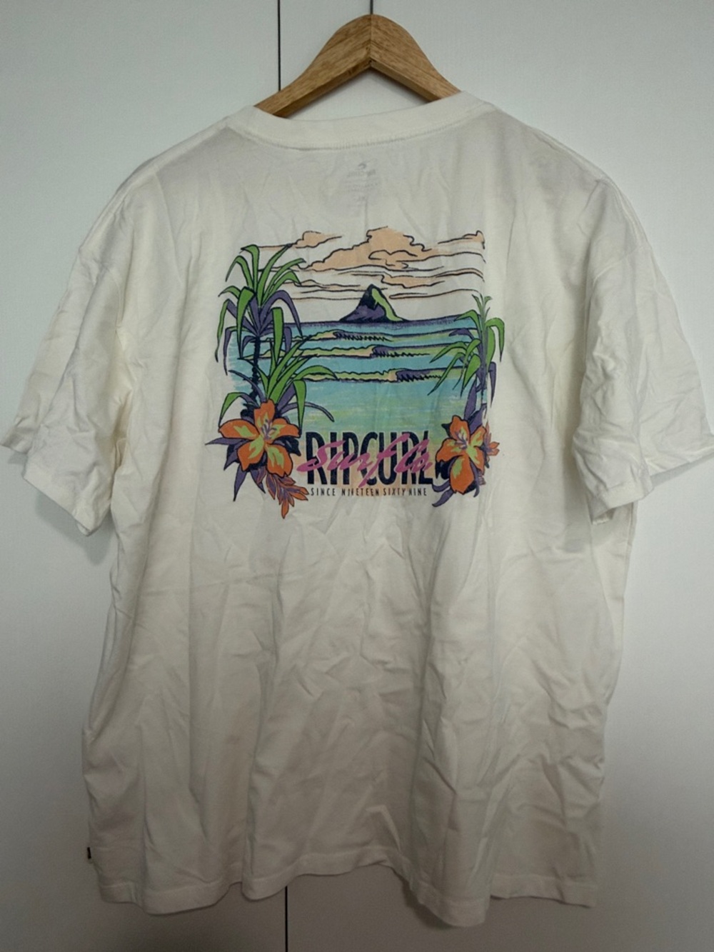 Rip Curl Tropical Graphic Tee XL White Surf Hawaii Beach Shirt